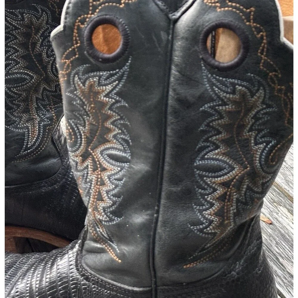 Reyme Men’s Western Square Toe Boots Size 10 Black Embroidered Cowboy